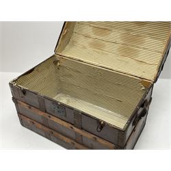 Early 20th century wood and metal bound trunk with dome hinged top