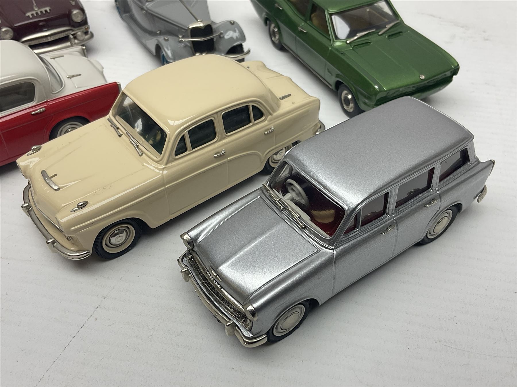 Eight Lansdowne Models 1:43 scale models - 1963 Singer Gazelle, 1958 Hillman Jubilee Minx, 1956 Austin A90, 1952 Singer SM 1500, 1957 Hillman Minx Series 1 Estate, 1958 Austin A105, 1936 Riley Adelphi; and 1968 Vauxhall Victor FD Estate; all unboxed (8)