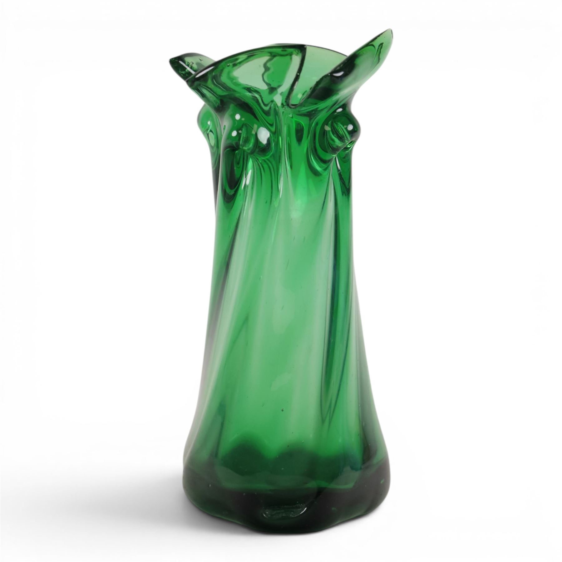 Pair of VLG Lausitzer, Gent blue glass vases, together with a pair of green glass vases, largest H21cm
