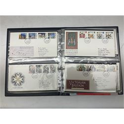 First day covers including examples with special postmarks, mixture of hand written and printed addresses, small number with BFPO postmarks, etc and various presentation packs, face value of useable postage approximately 140 GBP, housed in five ring binder folders