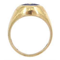 10ct gold blue glass masonic ring, stamped