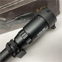 Four shooting accessories - Riflescope 3-9 x 50 scope; Digital Trail Camera; Megaorei M3 night sight add on; and Logan Gun Lamp; all boxed (4)