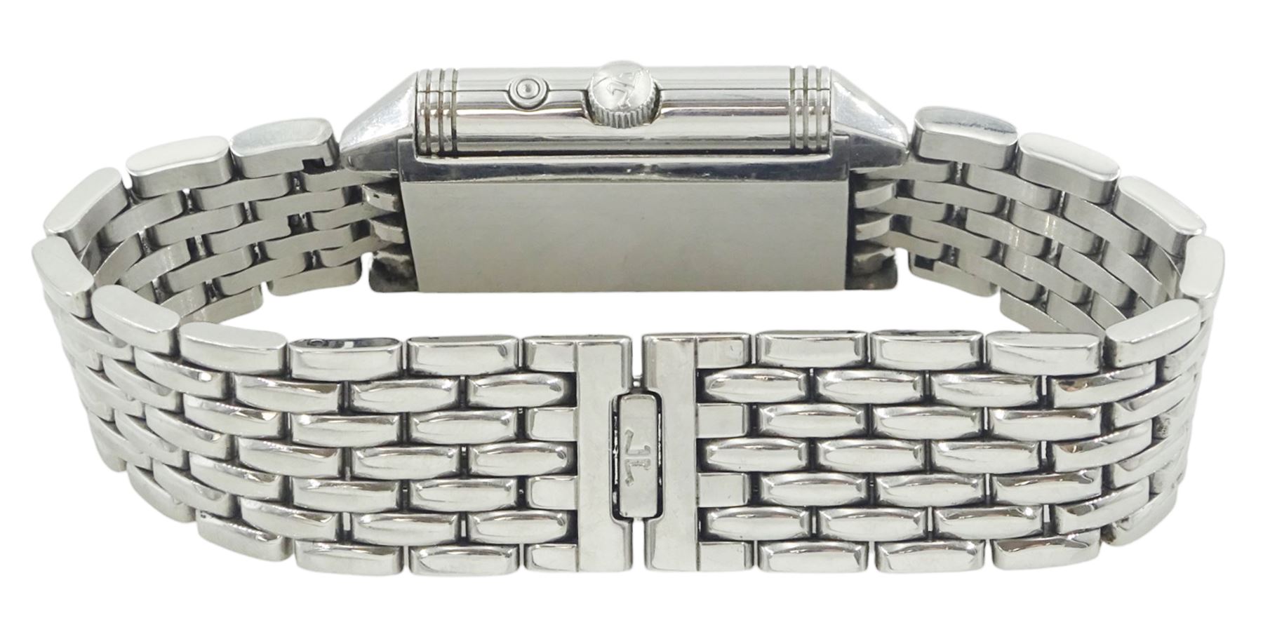 Jaeger-LeCoultre Reverso Duoface Night & Day gentleman's stainless steel manual wind wristwatch, Ref. 270.8.54, silvered dial with Arabic numerals with subsidiary seconds dial, reversing to a second black engine turned dial, Arabic and dagger numerals, subsidiary day/night dial, on Jaeger-LeCoultre stainless steel bracelet, boxed with service papers dated 2019 and 2020 and additional links