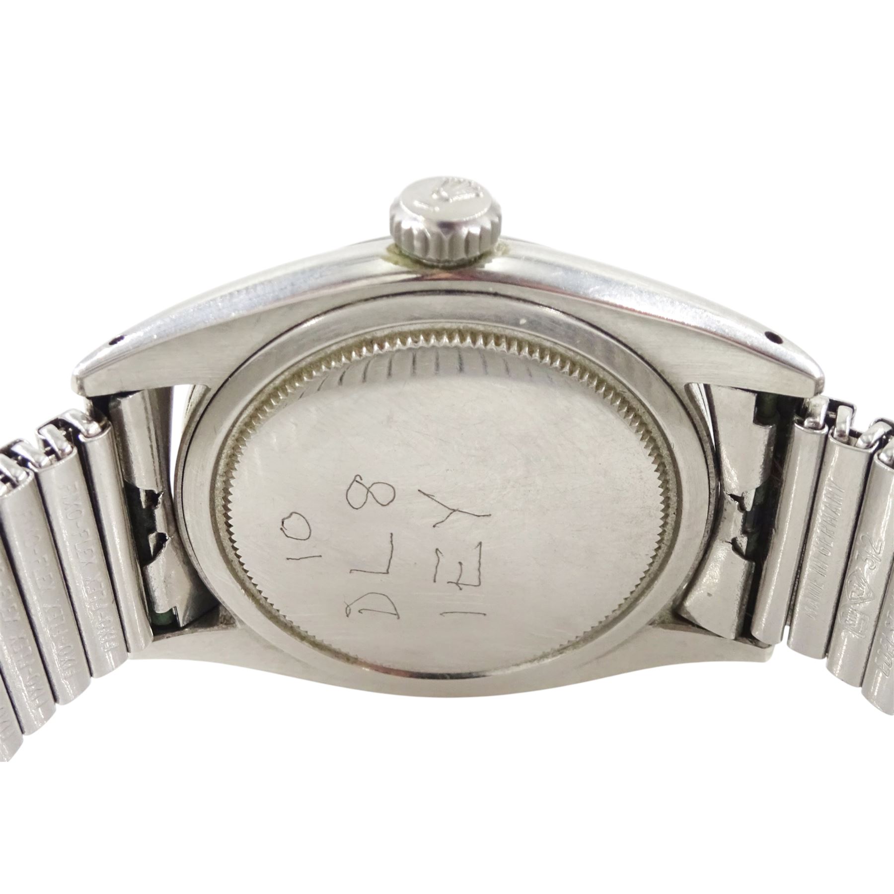 Rolex Oyster Precision gentleman's stainless steel manual wind wristwatch, circa 1959, Ref. 6427, serial No. 455994, cream dial with dagger and baton hour markers, on expanding bracelet, boxed