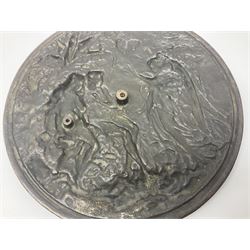 Late 19th century bronze plaque, of circular form, depicting the angel appearing to Adam and Eve in the garden of Eden in high relief, D25.5cm

