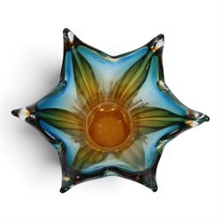 Zecchin vase, painted with reds, greens and yellows, together with a Murano vase with fluted rim, tallest H28cm
