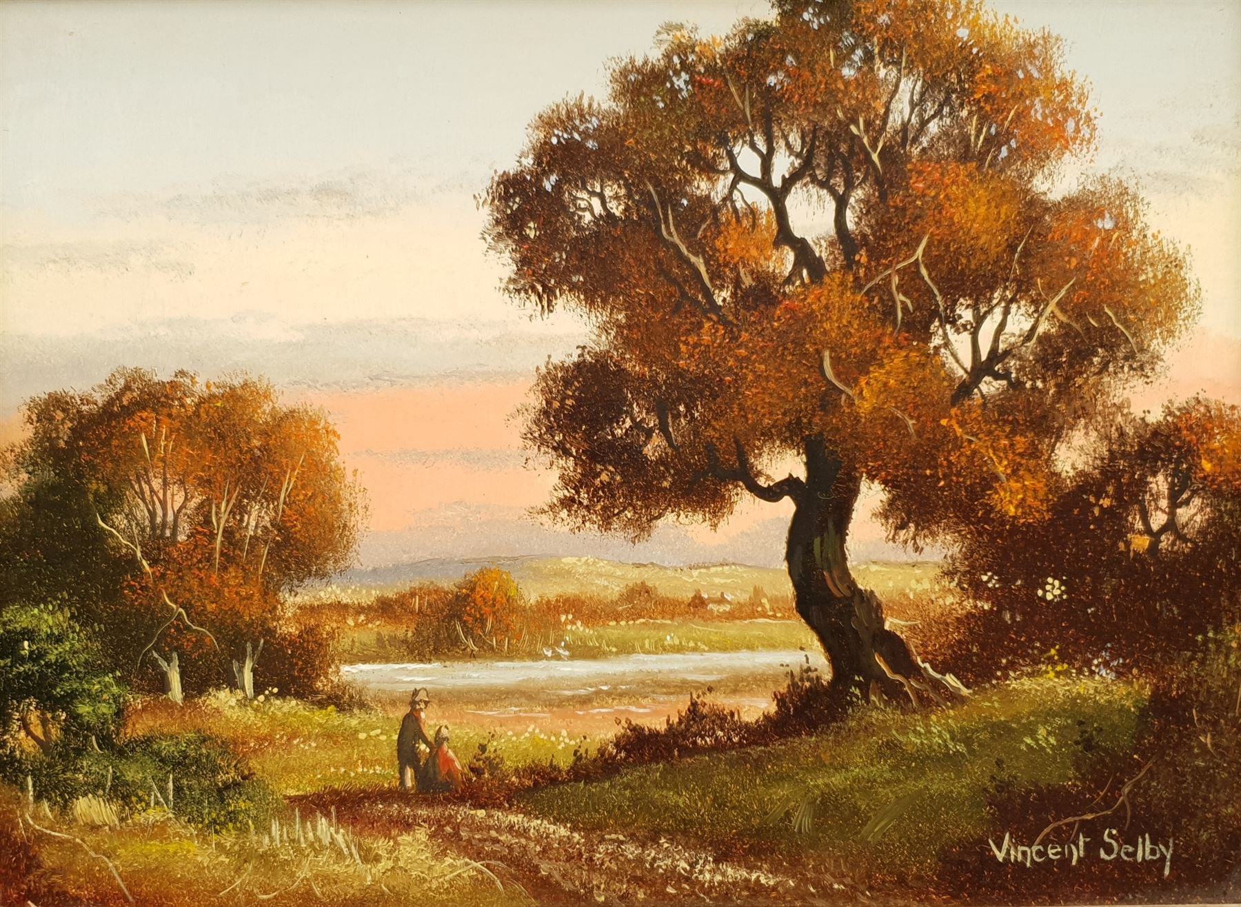 Vincent Selby (British 1919-2004): Watching the Sunset, oil on panel signed 14cm x 19cm