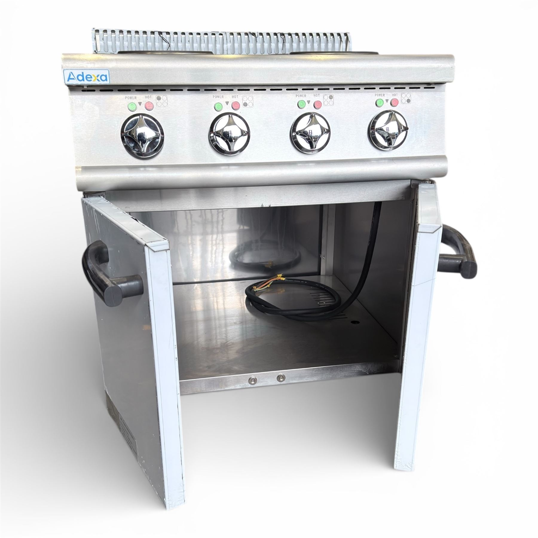 New - Adexa HRQ712, electric cooker with 4 burners and cabinet base 8kw 3 phase electric. 