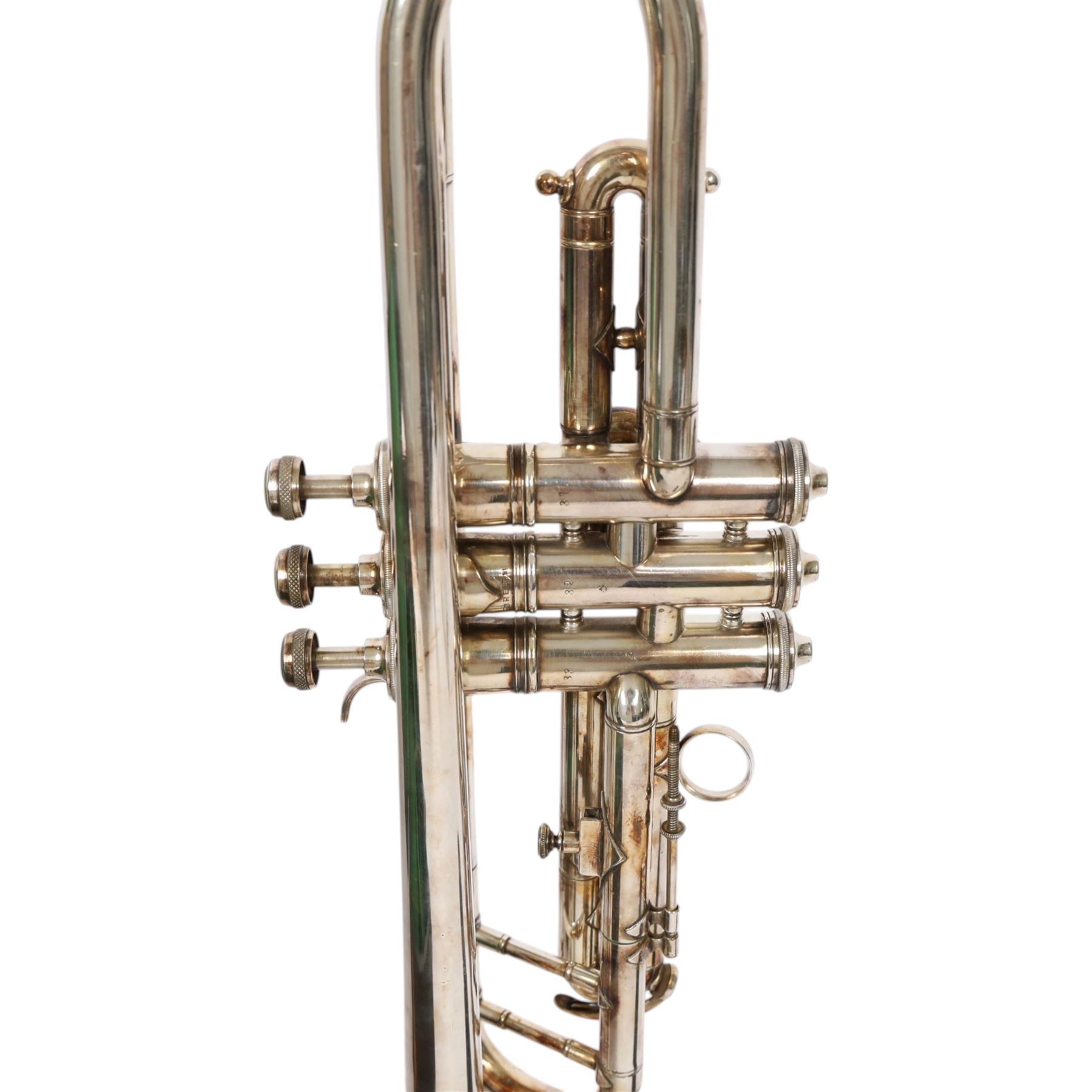 Early/mid 20th century silver plated trumpet by Keith Prowse & Co Ltd London, with Rudy Muck Cushion rim mouth piece, contained within a fitted case