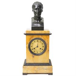 French-First quarter 19th century 8-day sienna marble and bronze-mounted mantel clock of r...