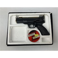 Webley Tempest .22 air pistol with top lever action L26cm; in original box with tin of pellets