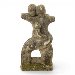 Pair of composite stone gardens sculptures, in the manner of Henry Moore, tallest 102cm