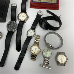 Poljot 18 jewels manual wind wristwatch, various other wristwatches, folding corkscrew,  George V Coronation medal, two purses and various coins