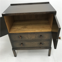 Early 20th century oak tall boy, double cupboard above two drawers, W76cm, H100cm, D48cm 