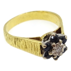  Gold diamond and sapphire cluster ring, stamped 18ct  
