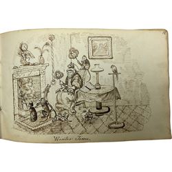 George Cruikshank (British 1792-1878): 'Illustrations of Time', original sketchbook containing eighteen preliminary pen and ink  sketches for the folio pub. 1827, signed in the title page with inscriptions for each sketch 12cm x 19cm
