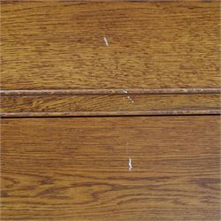 Cabinet-made oak chest, fitted with four soft-close drawers, brass swan neck handles and pierced backplates, on bracket feet