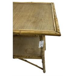 Victorian bamboo rectangular side table with undertier (66cm x 45cm, H71cm); and smaller Victorian bamboo side table (52cm x 37cm, H69cm); and a Victorian bamboo octagonal centre table (W62cm, H71cm)