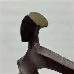 John Huggins FRBS (British 1938): 'Girl with Hoop', bronze sculpture upon black lacquered wooden base, H33cm, artist resale rights apply