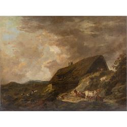 Manner of Thomas Hand (British fl.1790-1804): Thatched Farmhouse and Cattle, oil on canvas...