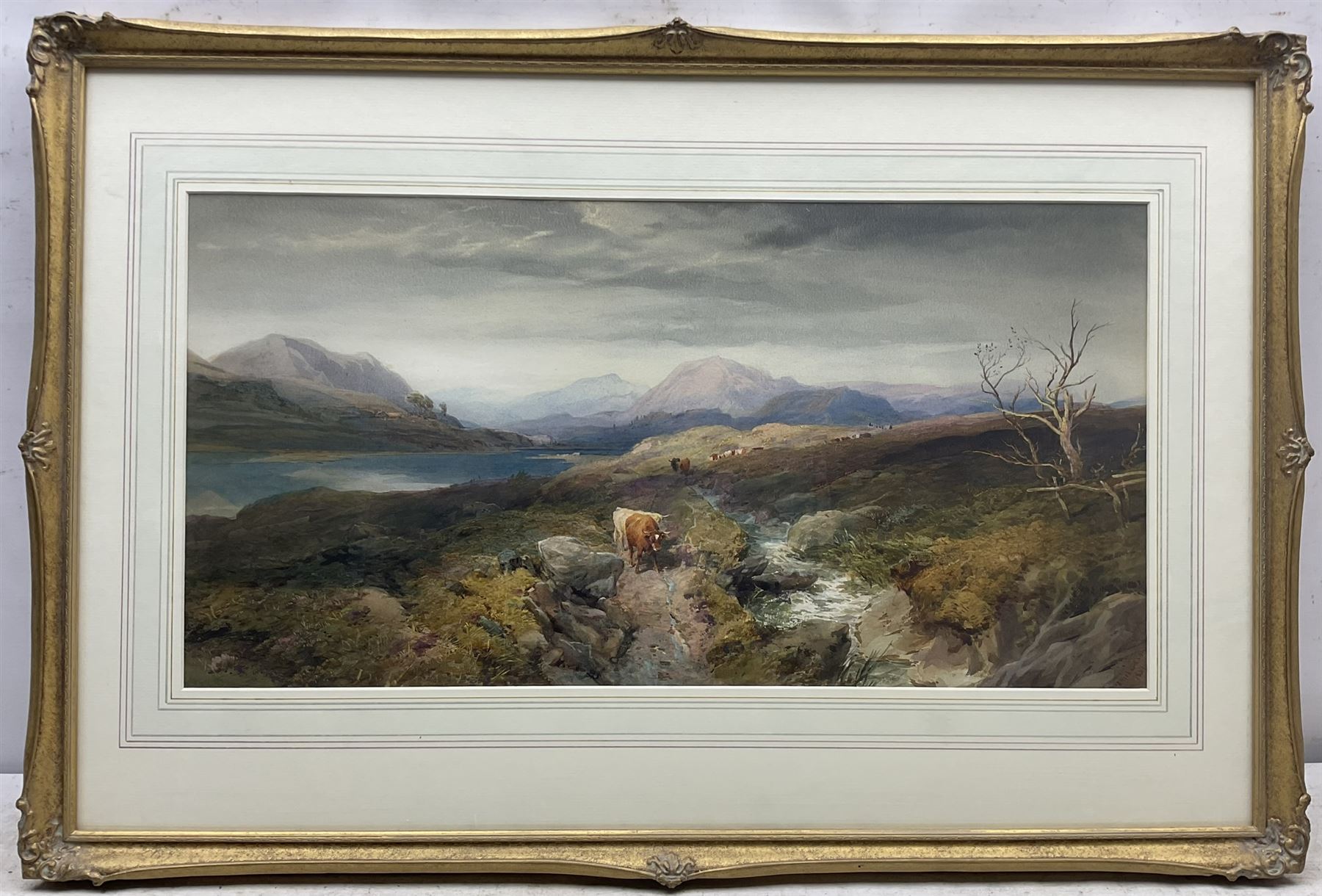 Thomas Miles Richardson Jnr. (British 1813-1890): 'Looking up Glen Strae - Loch Awe', watercolour signed and dated 1881, original title label verso 33cm x 64cm 
Provenance: private collection, purchased Christie's London 3rd September 2013 Lot 435 