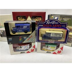 Collection of Diecast model vehicles, including Lledo The Golden Days of the Film Industry limited edition set, Lledo H Samuel boxed vehicle, and other similar examples 