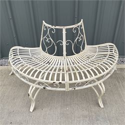 Cream finish wrought metal garden demi-lune tree bench - THIS LOT IS TO BE COLLECTED BY APPOINTMENT FROM DUGGLEBY STORAGE, GREAT HILL, EASTFIELD, SCARBOROUGH, YO11 3TX