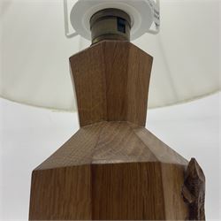 Lizardman - oak table lamp, stepped and canted rectangular form on octagonal base, carved with lizard signature, by Derek Slater, Crayke