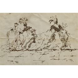 School of Giuseppe Bernardino Bison (Italian 1762-1844): Study of Fashionable Figures, pen and ink unsigned, paper bearing 'Kingdom of the two Sicilies' watermark 13cm x 19cm