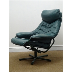  Mid 20th century stressless swivel armchair, upholstered in a green fabric, metal supports, W76cm  