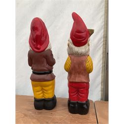 Pair of large indoor or outdoor painted garden gnomes  - THIS LOT IS TO BE COLLECTED BY APPOINTMENT FROM DUGGLEBY STORAGE, GREAT HILL, EASTFIELD, SCARBOROUGH, YO11 3TX