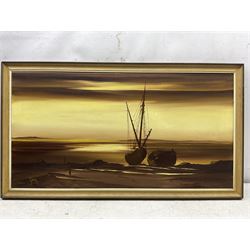 Tom Gower (British 1938-): 'Sunset at Low Tide - St Ives', oil on canvas 44cm x 86cm