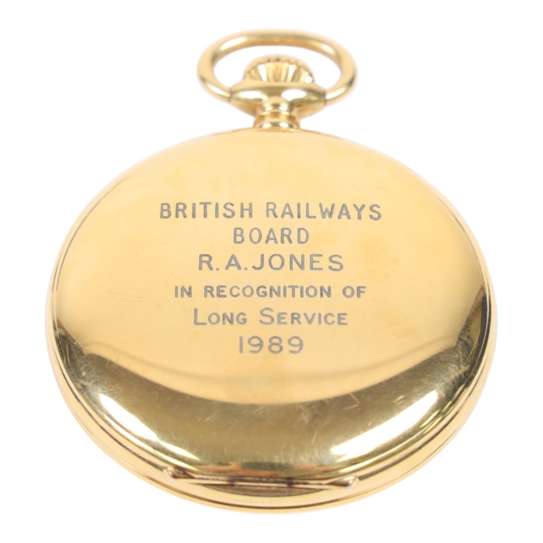 Silver pocket watch on silver plated chain, gold plated Garrard pocket watch with presentation engraving on reverse and one other