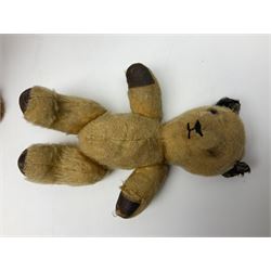 Chad Valley Sooty bear with applied eyes, stitched nose and mouth and jointed limbs; label under left footpad H24cm; and Wendy Boston Basil Brush soft toy (2)