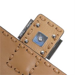 Fendi - Selleria Baguette shoulder bag, tan grained leather with hand-stitched detailing, palladium-tone FF buckle fastening, detachable leather top handle and shoulder strap, with authenticity card, dust bag and box