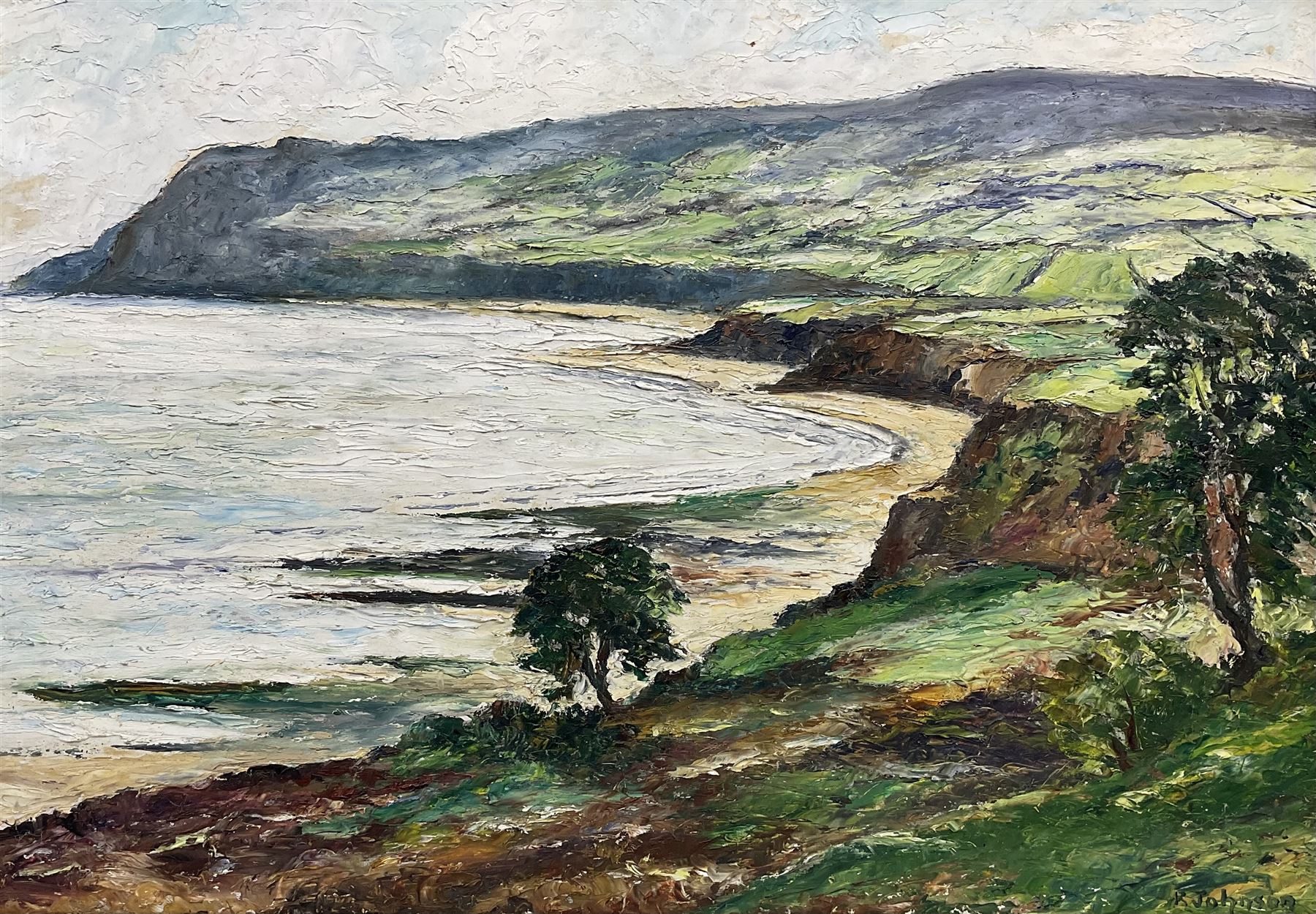 Ken Johnson (British 20th century): Robin Hood's Bay, oil on board signed 47cm x 67cm