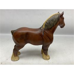 Group of three Beswick Shire horses, comprising CH. Burnham Beauty mare in matte finish, dapple grey horse and bay horse, all with stamped marks beneath