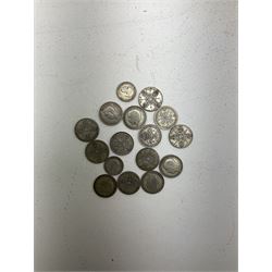 Approximately 140 grams of Great British pre 1947 silver coins and two King George VI two shillings coins dated 1947 and 1949