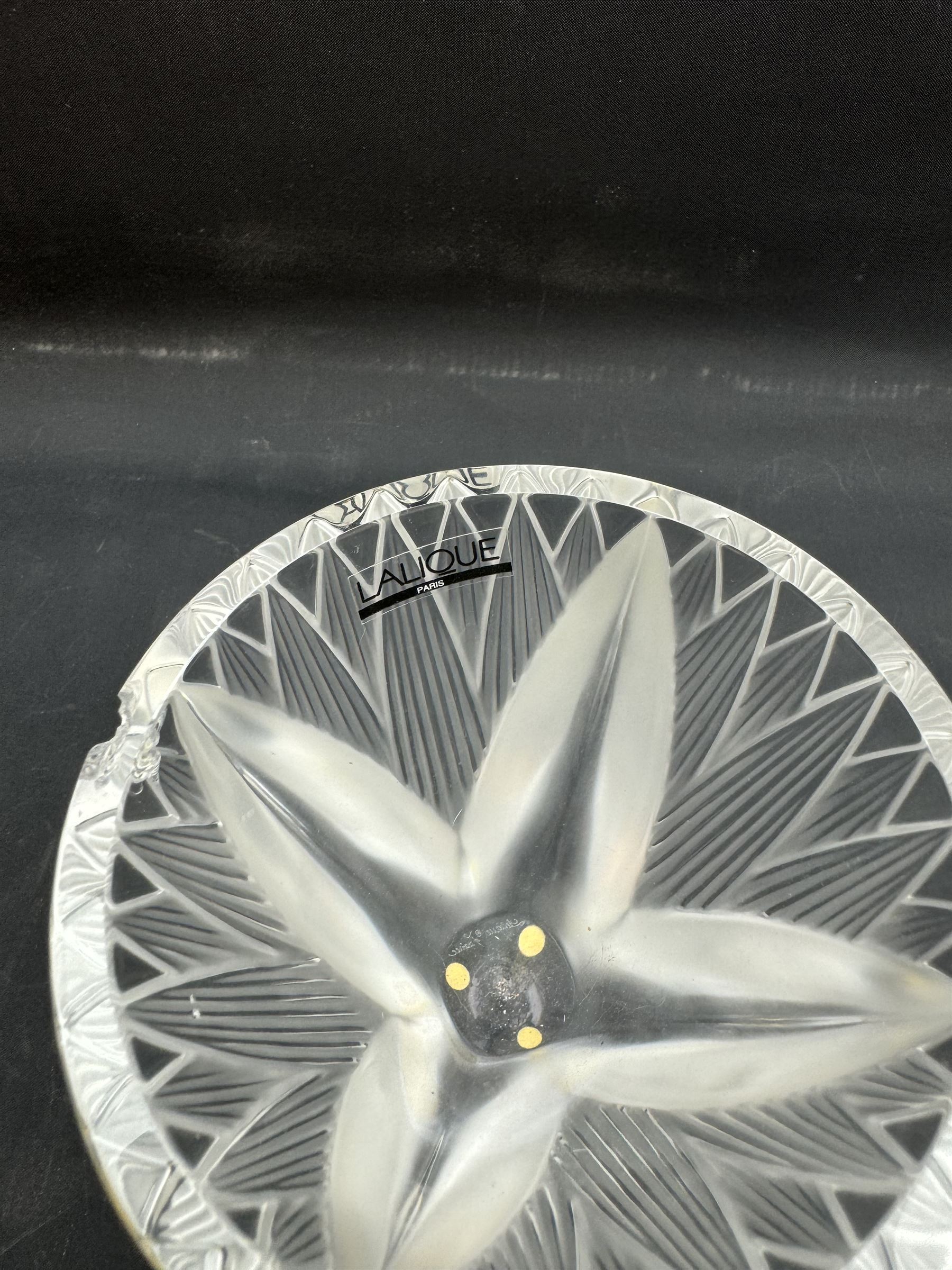 Lalique clear and frosted glass 'Thebes' vase, engraved beneath Lalique France and bearing original label to inside of rim, H11.5cm











 