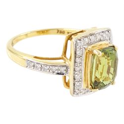 18ct gold alexandrite and diamond cluster ring by Lorique, single cushion cut alexandrite of 2.70 carat, with round cut diamond surrounded, Birmingham 2013, boxed with certificate