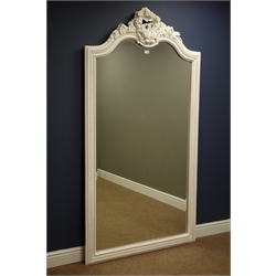  Large Louis XVI style white framed bevelled edge wall mirror with hand carved pediment, 106cm x 200cm  