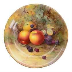 Royal Worcester plate hand painted with apples, blackberries and raspberries upon a mossy ...