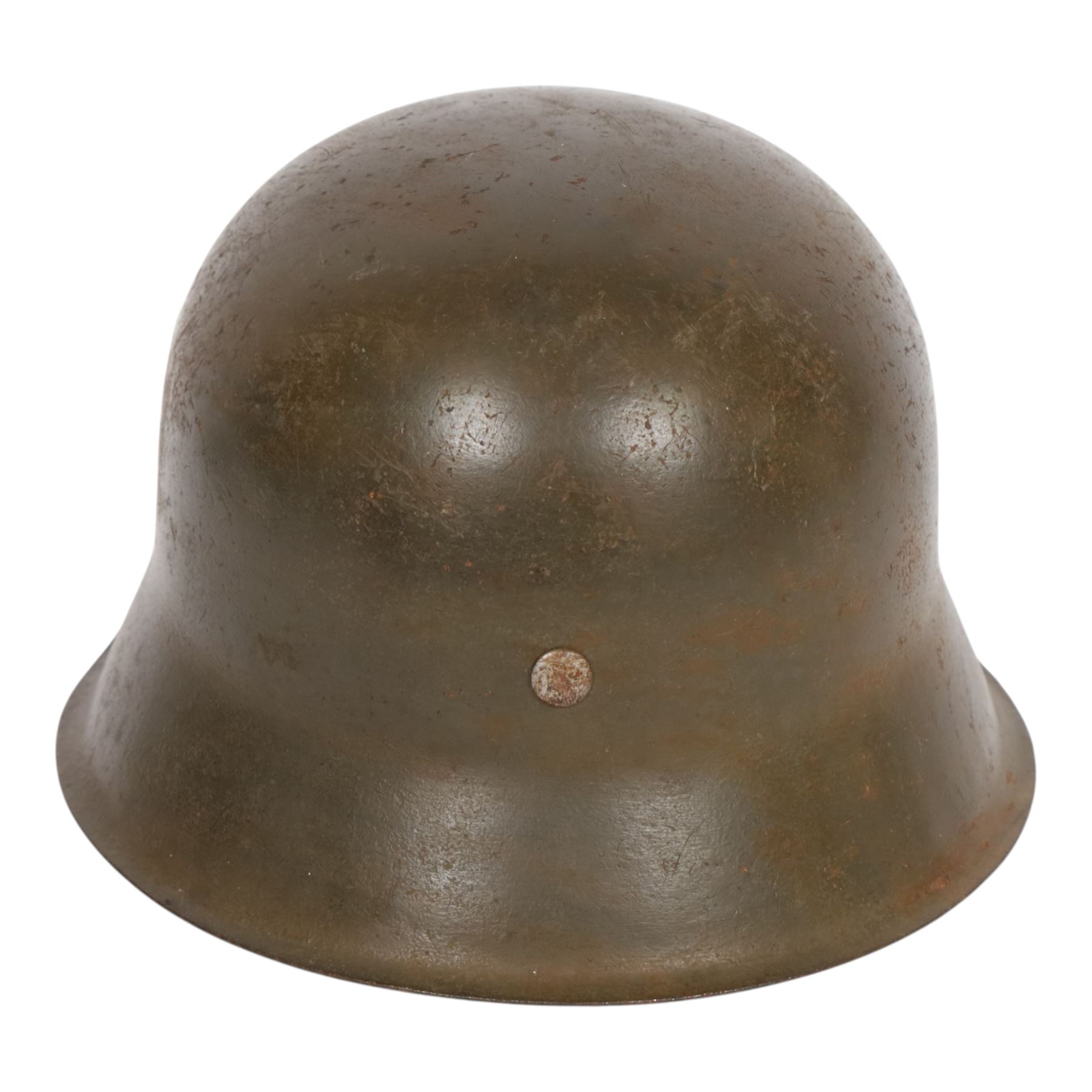 German Third Reich M45 Luftwaffe single decal helmet, the inner back brim stamped hkp 64, 16438, with eight tongue leather liner and the buckle part of the chinstrap