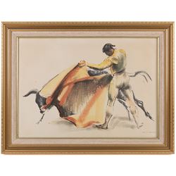 John Rattenbury Skeaping RA (British 1901-1980): 'Matador and Bull', colour lithograph signed in pencil 31cm x 44cm 