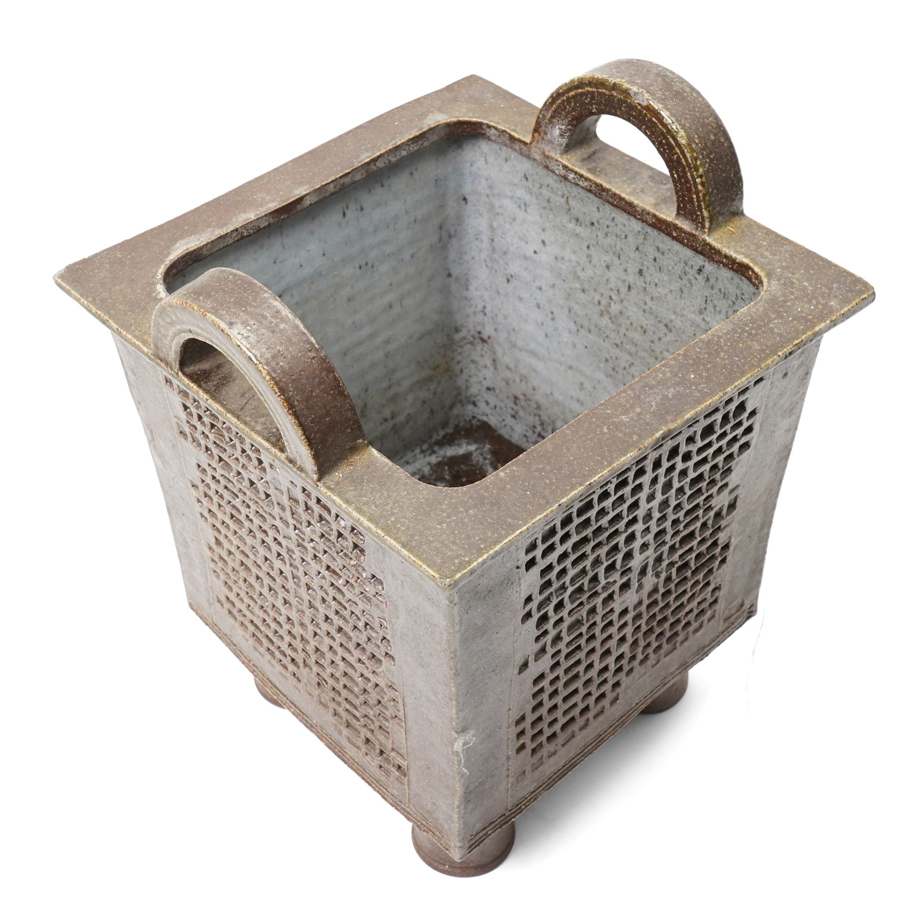David Lloyd Jones (1928-1994): Salt-glazed Planter, of cubist design, impressed marks to one side, H35cm 