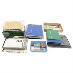 Collection of philatelic paraphernalia, including empty stamp albums, folders, stock cards...