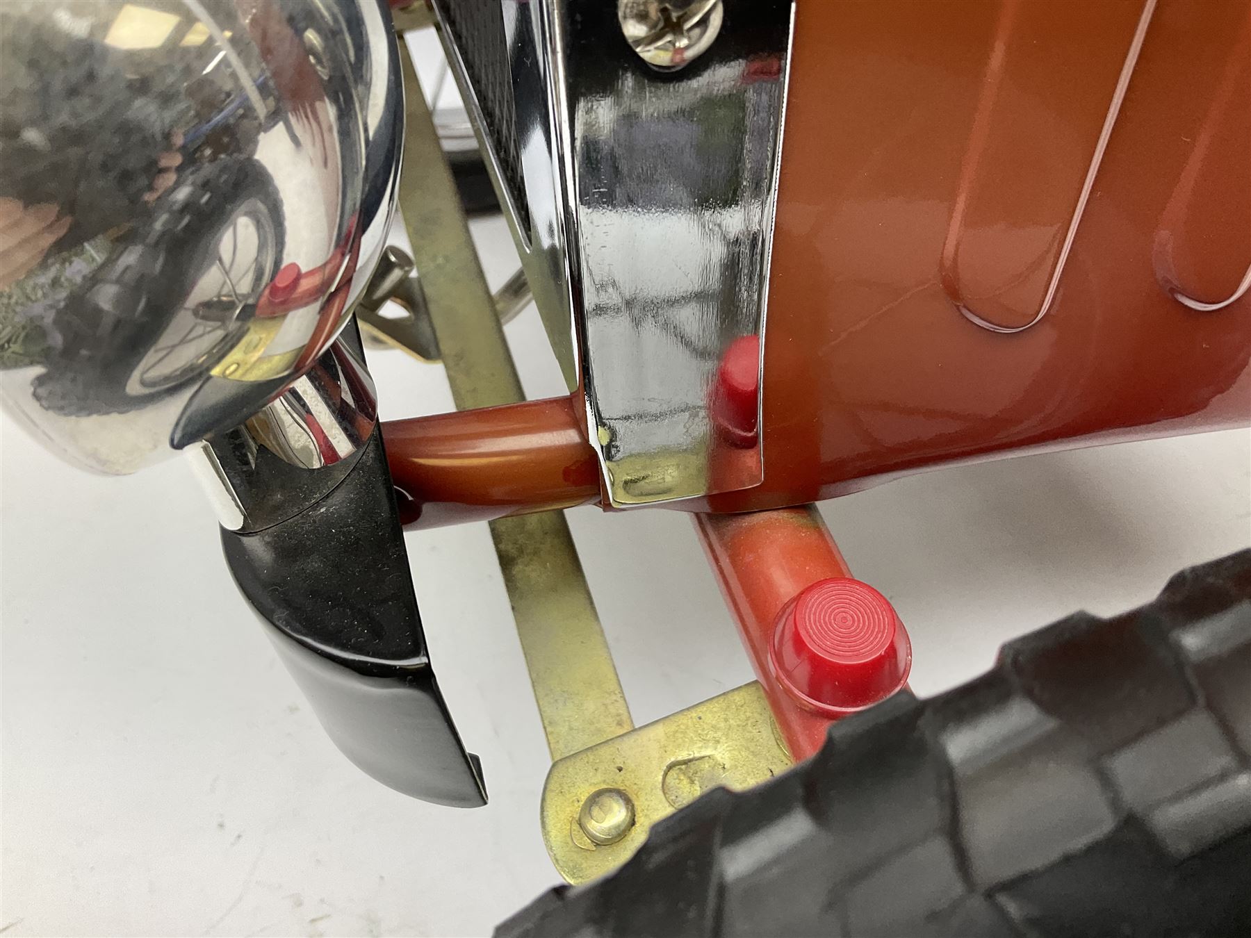 Red child's tin-plate pedal car with chrome detail, by Posh Paddles, Scarborough, H56cm, L80cm