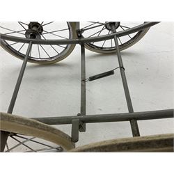 Silver Cross coach-built doll's pram with green fold-down hood and cover, sprung tubular frame, chrome and white handle, four spoked wheels with brake, mattress, pillow and bedding L97cm