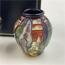 Two miniature Moorcroft vases, one decorated in the Lodge Hill pattern, circa 2007, H6cm,  and the other decorated in Made in Burslem circa 2011, H6cm  