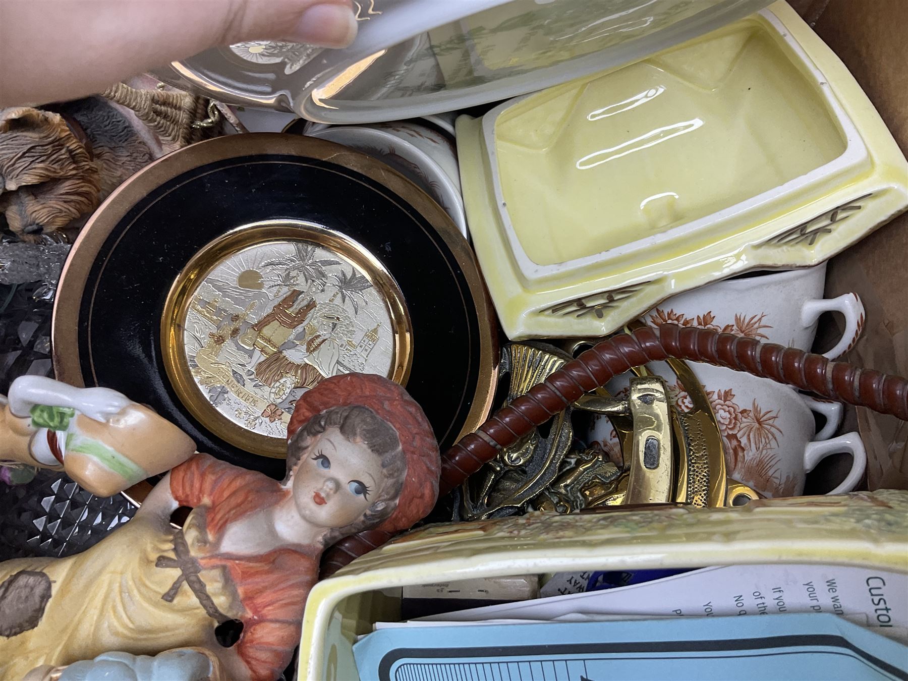 Dolls of the world, together with glass decanters, tea wares and other collectables, in two boxes 